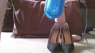 cum in mom in laws sexy high heels, hands free cock ring