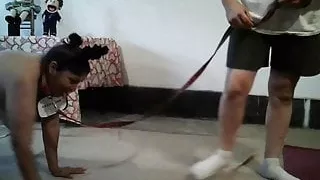 Cynthia Martinez on a leash