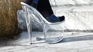 Lady L walking with 24 cm extreme high heels