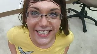 Lisa gets Cum on her Glasses