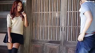 Naughty Japanese babe in skirt Ai Mizushima sucks a cock