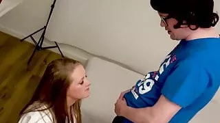 Young Brit with a deep throat devours a big cock whole