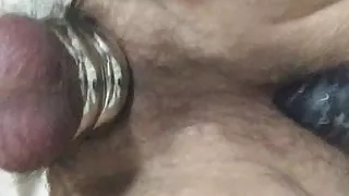 Black penis inserted and self sucking cum