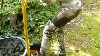 Sasja in muddy white thigh boots (part 3)!!!