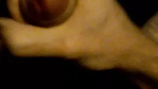 Hairy guy with painted nails wanks big uncut cock and cums