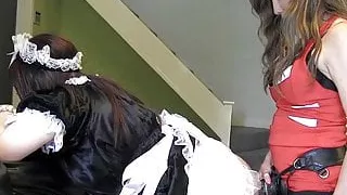 Naughty TGirl Maid spanking anal fucking Mistress strapon