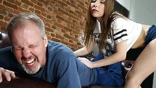 Young masseuse takes care of a grandpa