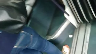 Grey legging, red dress and blue jeans