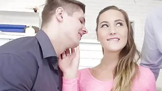 Hung guys drill each other and share a female hottie as well