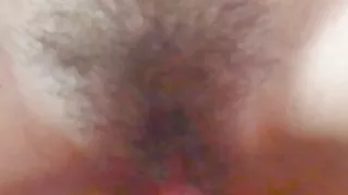 Shoot a big cumshot on hairy pussy and body of my wife