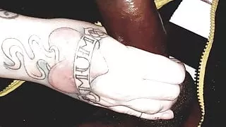 Interracial tattooed white girl stroking my BBC