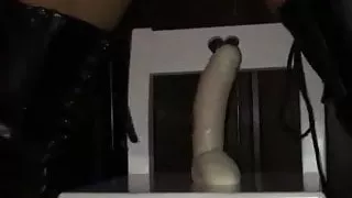 Riding a big sex toy
