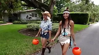 Petite teen in Pocahontas outfit banged by a monster cock