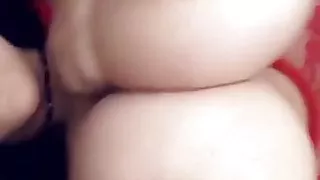 Big tit and big ass milf in red lingerie.