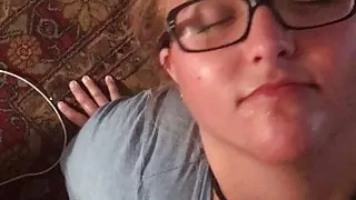 Young BBW takes facial on glasses