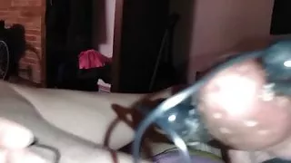 Hands free cockhead massager contained cumshot