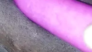 Ebony chubby MILF vibrates her pussy