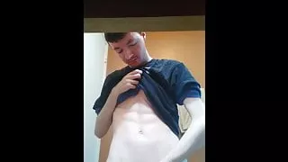 Femboy in Guys Clothes Faps in Bathroom