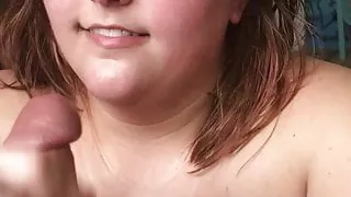 BBW strokes cock and takes facial
