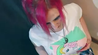 Pink Hair Slut Takes a Massive Facial