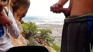 amateur girl gives blowjob in the mountains