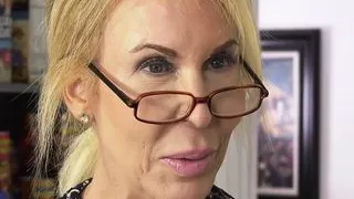 Dirty granny Erica Lauren fucks in the kitchen