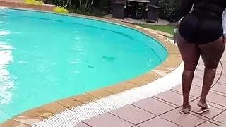 Kenyan big bum walking in a swim suit