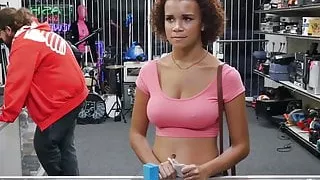 Huge tits ebony sucking and fucking a pawn broker
