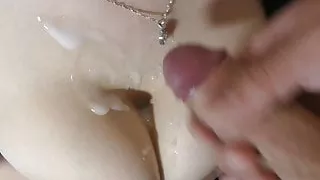 Tits Job by hot blonde in Latex cum on her big tits