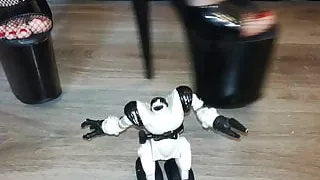 Lady L crush robot with sexy extreme high heels .