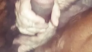Interracial homemade bath time BBC handjob