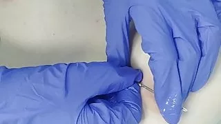 Young Russian Girl with Tiny tits getting nipples piercing