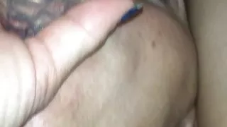 cock with cum on tip into wifes mouth