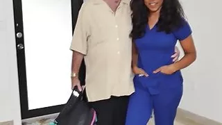 Hot young ebony teen fucking old cock