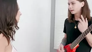 Attractive lady with big hooters spreads legs and fucks