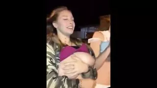 Two Girls Ride Roller Coaster And Show Their Tits
