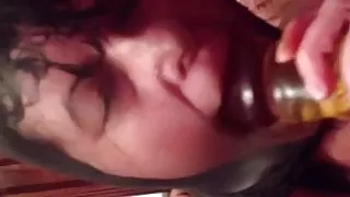 Nylon Wife feeds pussy and licks clean