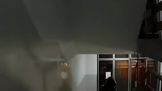 Cum on fur coat in public walk.