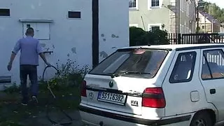 Old busty blonde mother inlaw rides his cock outside