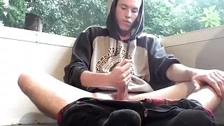 Solo masturbation and cumming with young straight cigar smok