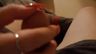 red nails handjob with cumshot