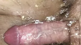 Creampie after squirt And pissing on fat cock