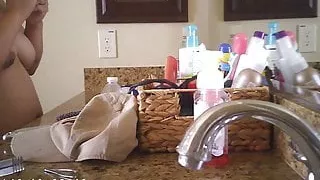 Asian Wife in Bathroom Side Tits Big Brown Nipples