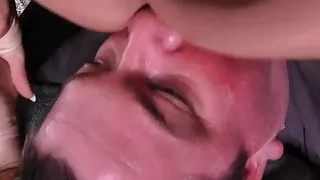 Face farting a dude in leggings and g-string