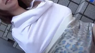 tiny japanese redhead gives blowjob  and tastes cum