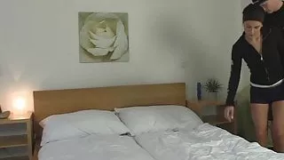 Big cocked guy helps his brunette girlfriend