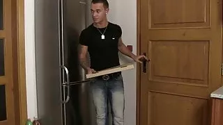 Delivery boy sucks his big gay cock