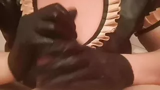 Latex maid handjob