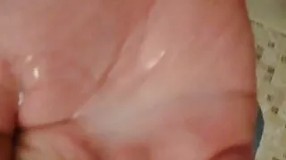 Old fat man jerks and cums and swallows it