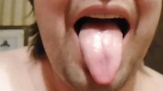 Fat man jerks off and lick his own cum